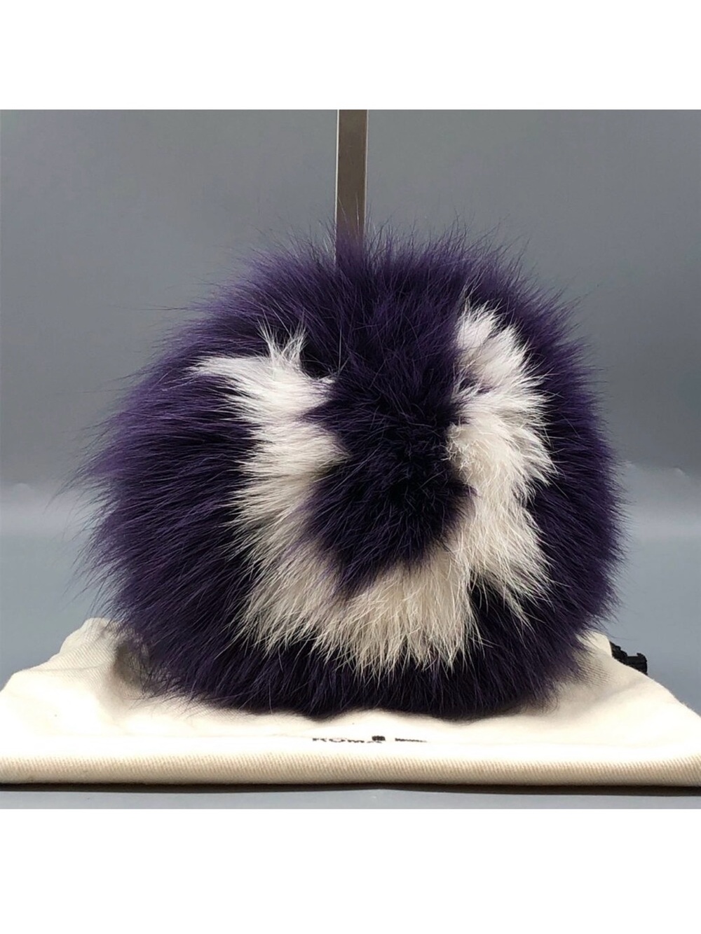 Fendi Brown Multicolor Fur Pompom Key Charm with Gold Ring comes with dust bag